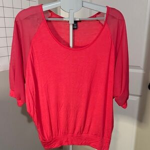 BKE Pink Blouse with Sheer Sleeves